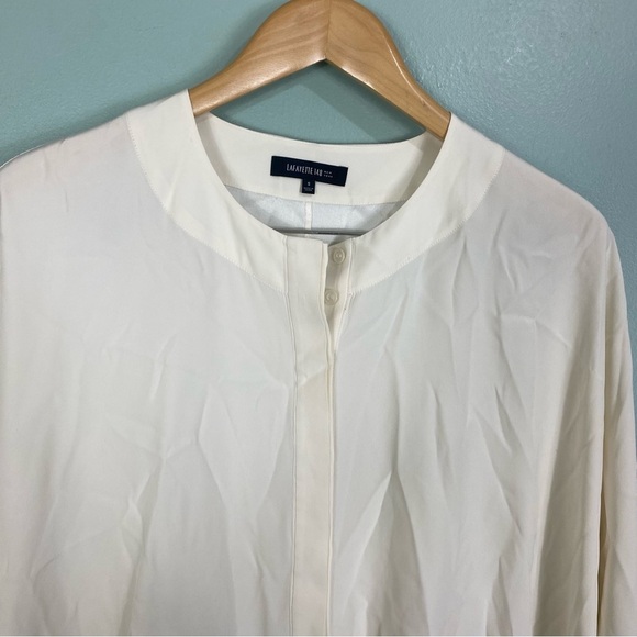 Lafayette 148 Silk Blouse Button Up Short Sleeve Cream Sz S‎ - Picture 3 of 7